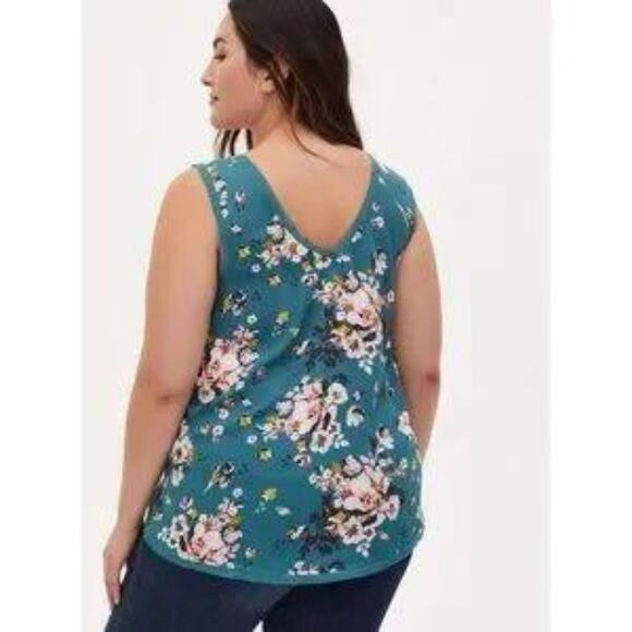 TORRID 0 Teal Frayed Georgette V-Neck Sheer Sleeveless Career Tank Large 12 - Picture 3 of 10